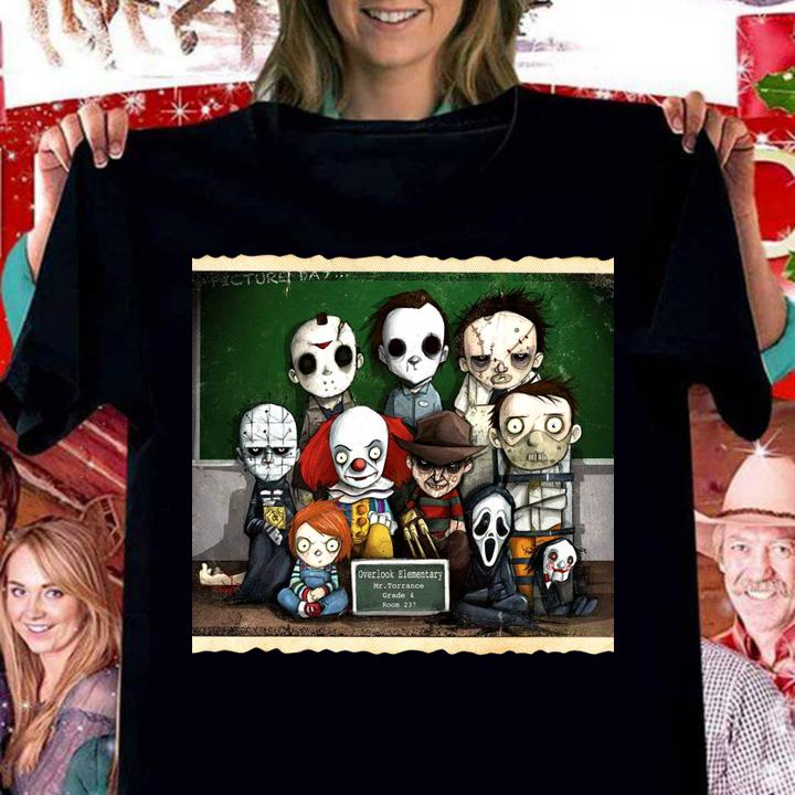 Horror Movie characters students in class t-shirt woman shirt