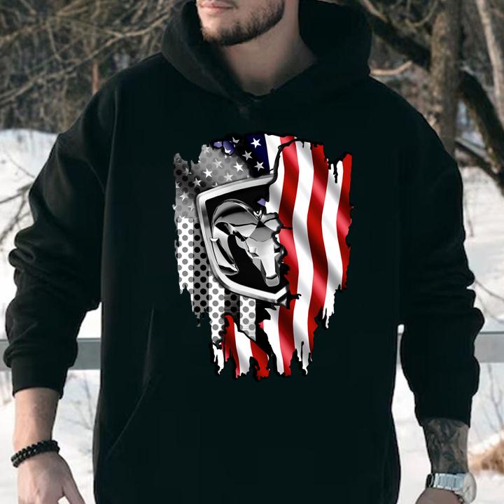 Premium Independence Day 4th of July Dodge Ram Head American Flag t-shirt hoodie