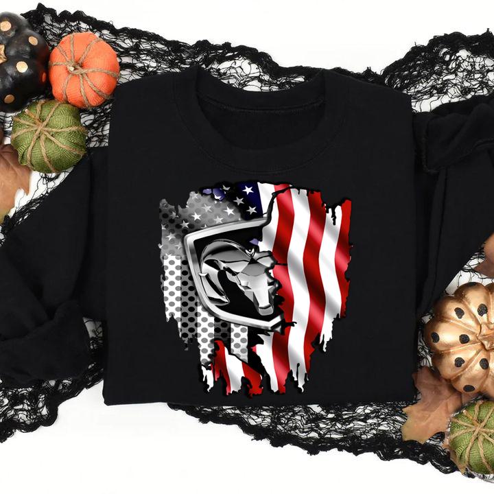 Premium Independence Day 4th of July Dodge Ram Head American Flag t-shirt sweatshirt