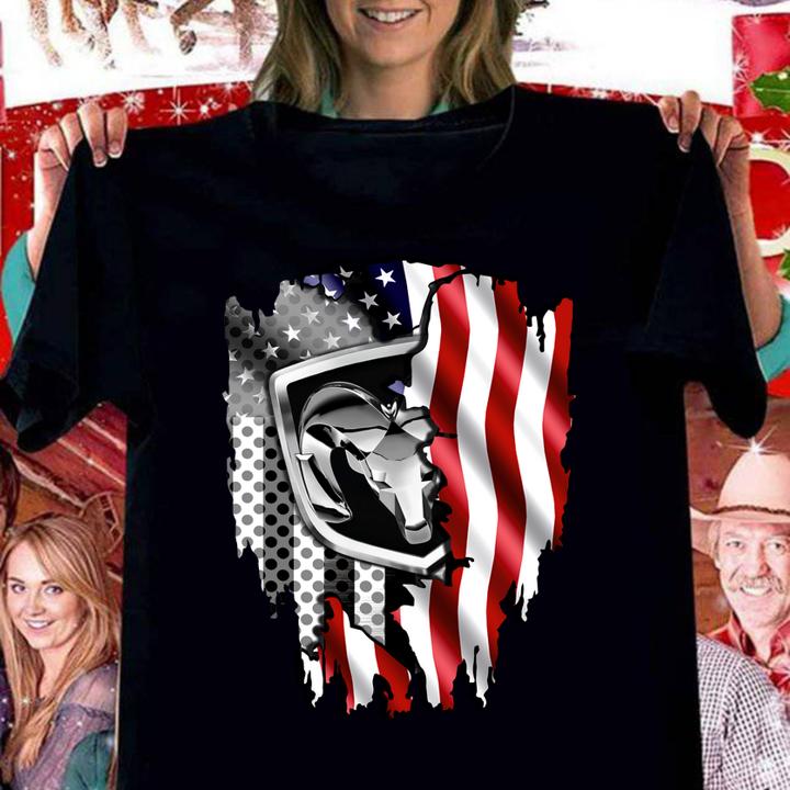 Premium Independence Day 4th of July Dodge Ram Head American Flag t-shirt woman shirt