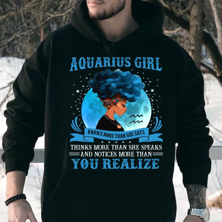 Official Aquarius Girls Black Queen Knows More Than She Says t-shirt hoodie