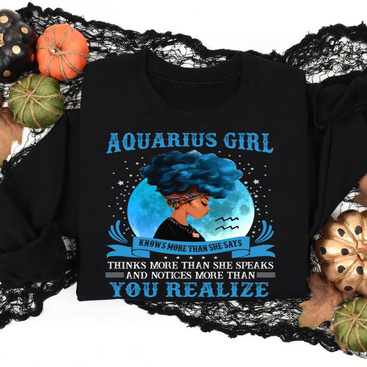 Official Aquarius Girls Black Queen Knows More Than She Says t-shirt sweatshirt