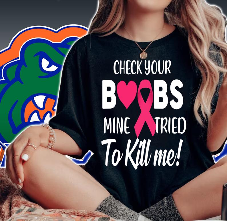 Breast Cancer - Check your boobs mine try to kill me t-shirt woman shirt