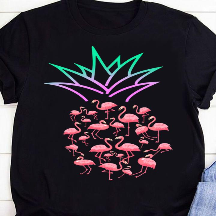 Cute And Lovely Pink Flamingo Pineapple Love t-shirt shirt