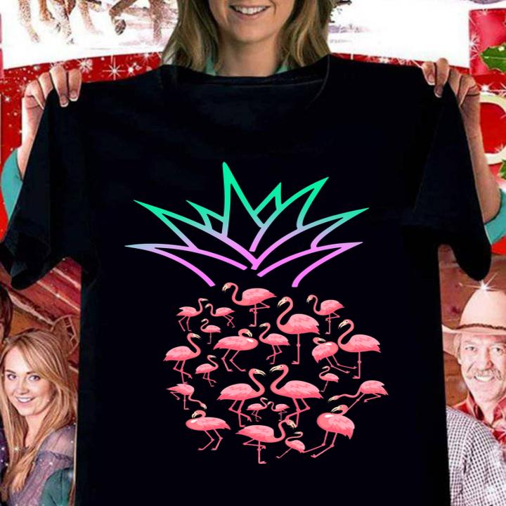 Cute And Lovely Pink Flamingo Pineapple Love t-shirt woman shirt