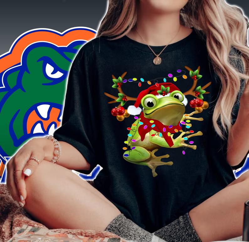 Santa Frog Reindeer Light Christmas sweater t-shirt woman shirt