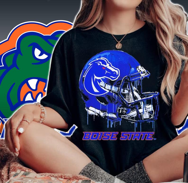 Boise State Broncos Dripping Helmet Crewneck Shirt t-shirt woman shirt