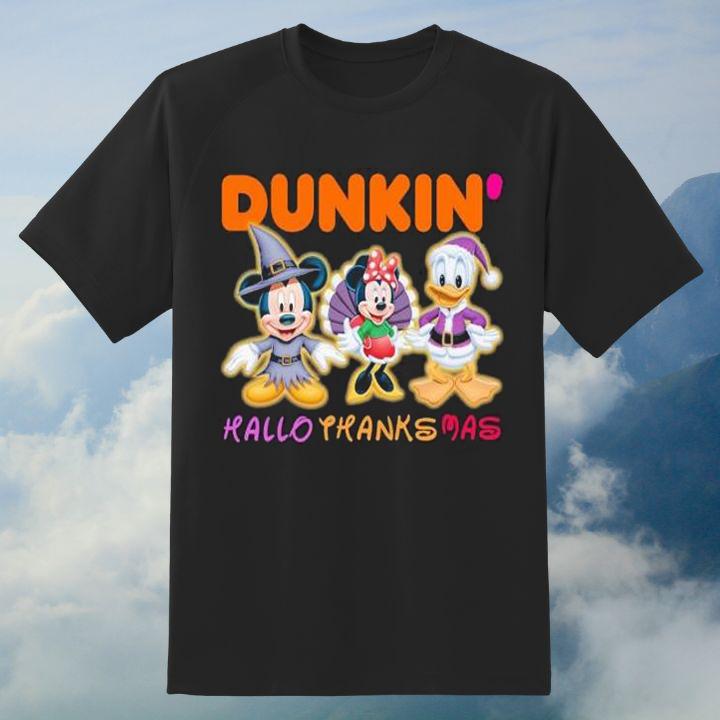 Disney Mickey And Minnie Mouse Donald Duck Dunkin' Donuts Hallothanksmas T-Shirt
