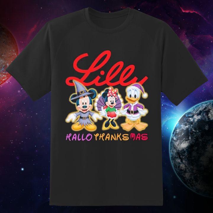 Disney Mickey Minnie Donald Eli Lilly And Company Hallothanksmas T-Shirt