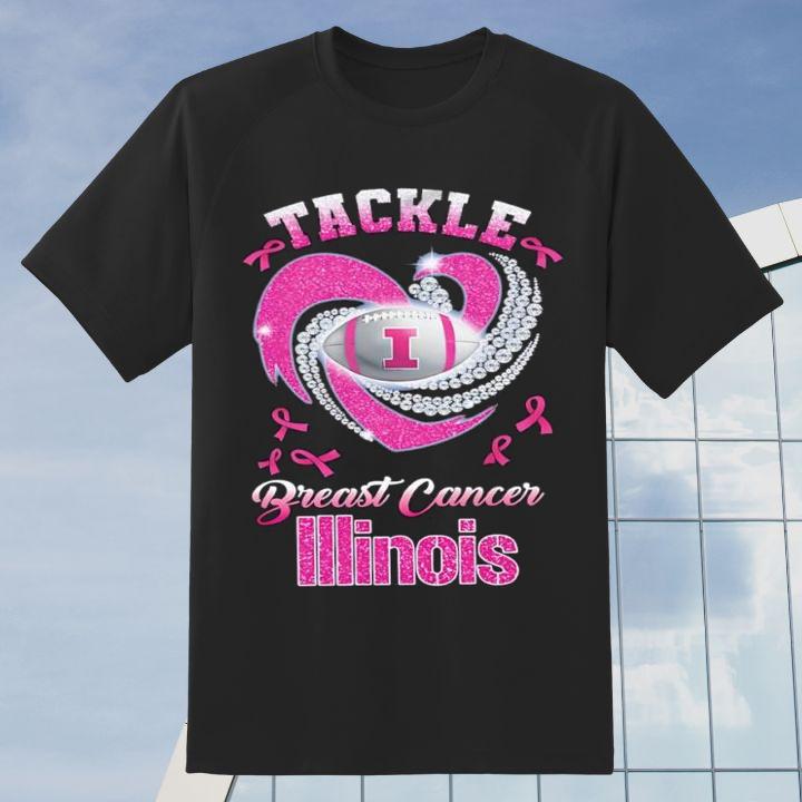 Illinois Fighting Illini Tackle Breast Cancer Awareness Diamond Heart Shirt