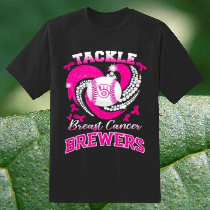 Milwaukee Brewers Tackle Breast Cancer Awareness Diamond Heart T-Shirt