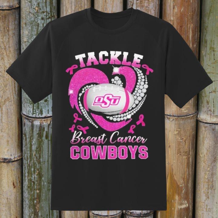 Oklahoma State Cowboys Tackle Breast Cancer Awareness Diamond Heart T-Shirt