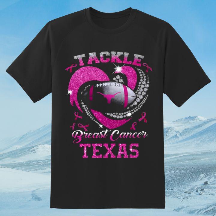 Texas Longhorns Tackle Breast Cancer Awareness Diamond Heart T-Shirt