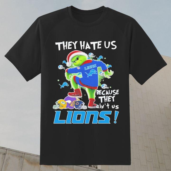 Detroit Lions Santa Grinch Packers Bears They Hate Us Christmas T-Shirt