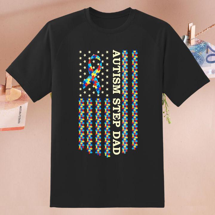 Autism Awareness Proud Autism Step Dad Vintage Us Flag Gifts Shirt