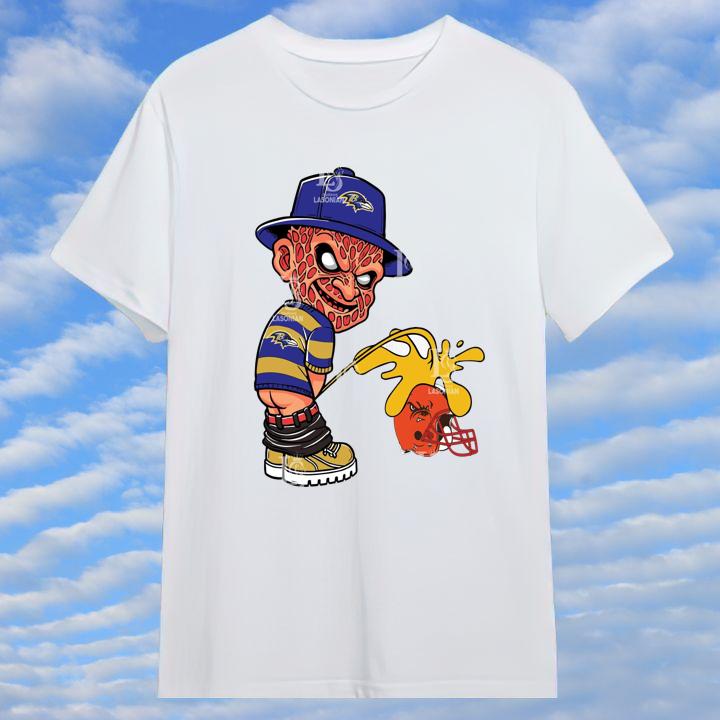 Freddy Krueger Baltimore Ravens Pissing On Cleveland Browns T-Shirt - Shop Now!