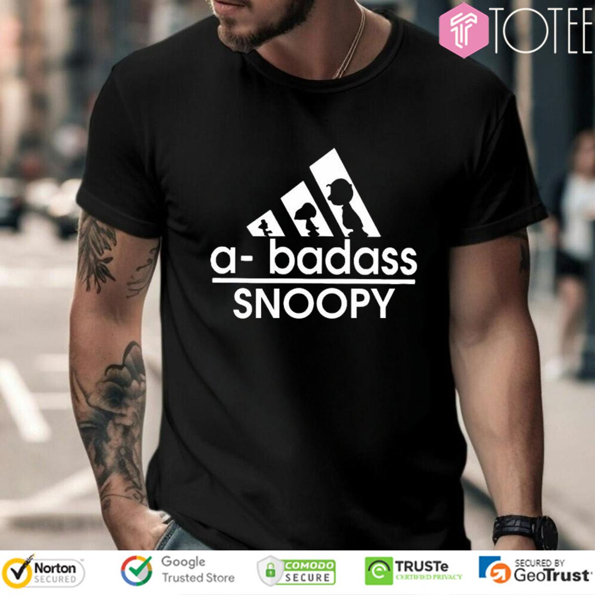 Peanuts Snoopy Woodstock Charlie Brown A-Badass Parody Adidas Logo T-Shirt