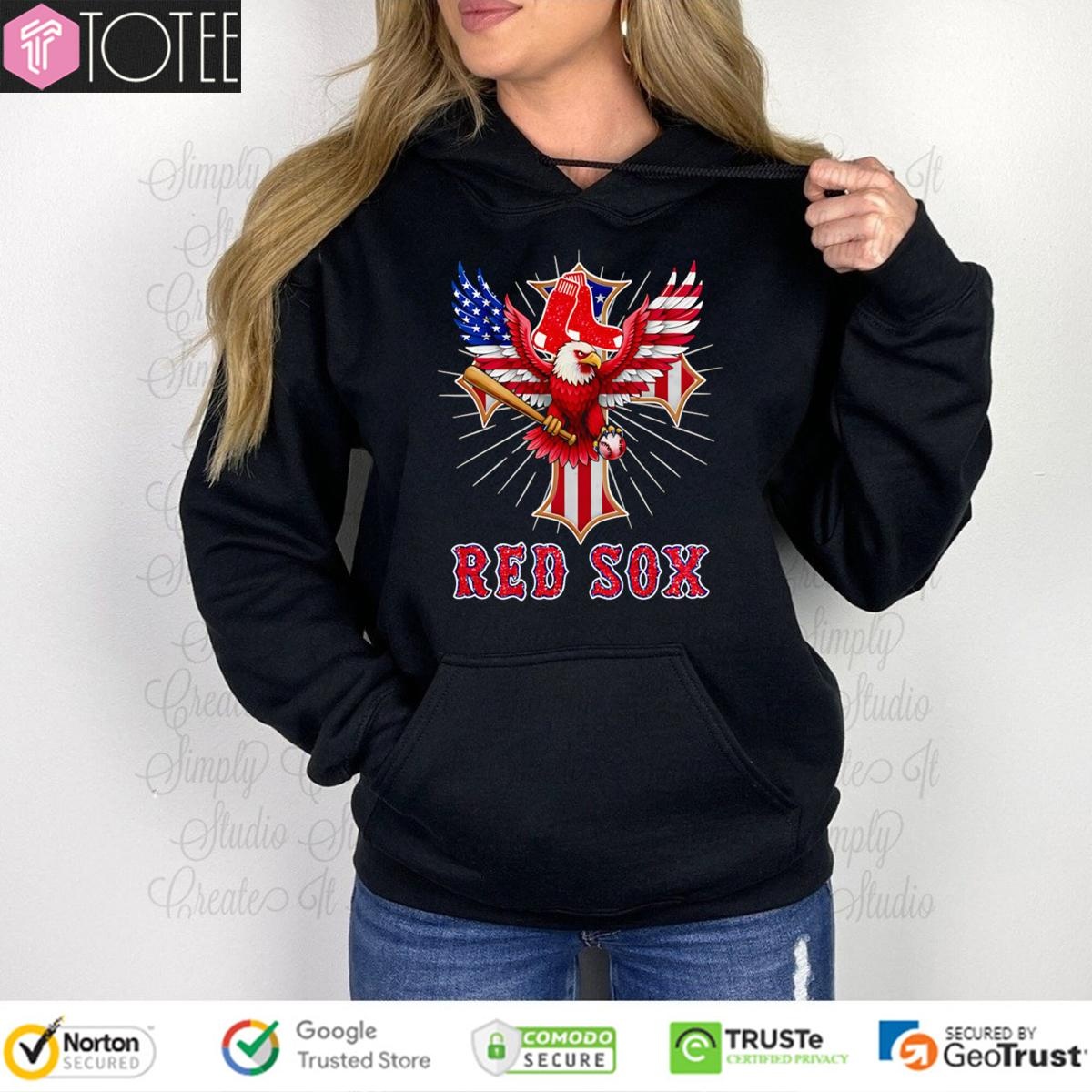 Eagle Cross Boston Red Sox Baseball American Flag 4Th Of July Hoodie