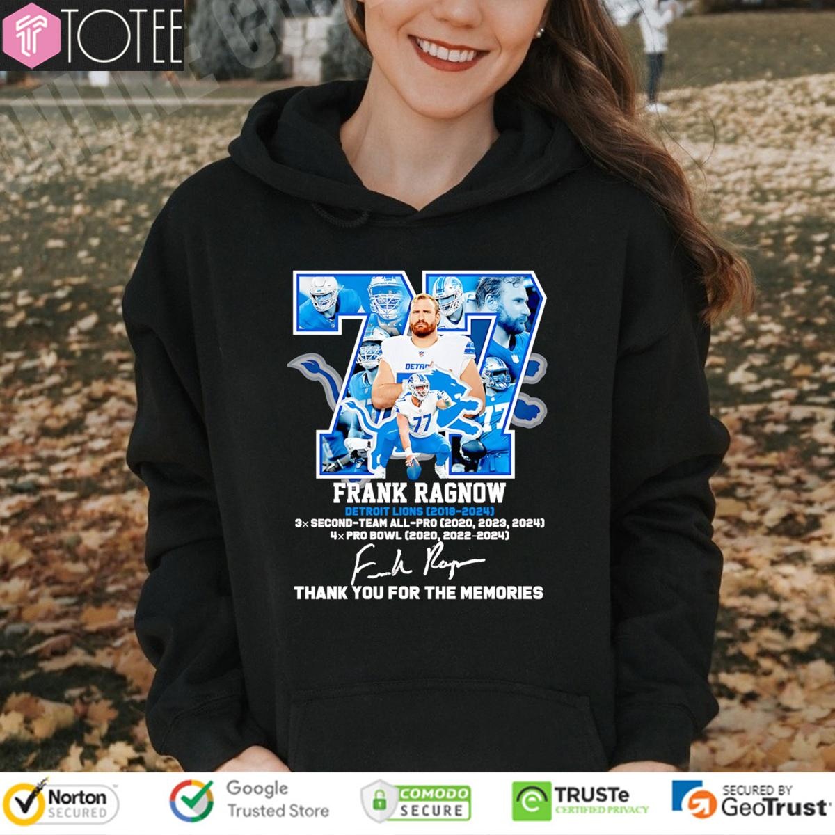 Frank Ragnow 77 Detroit Lions 3X Second Team All 4X Pro Bowl Signature Hoodie