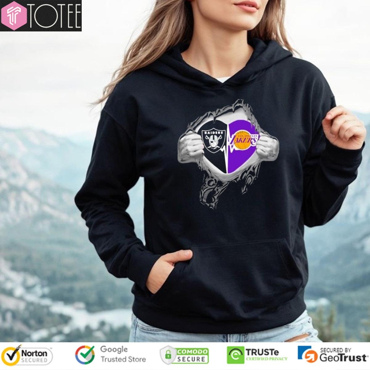 Blood Inside Me Las Vegas Raiders Los Angeles Lakers Heartbeat Hoodie