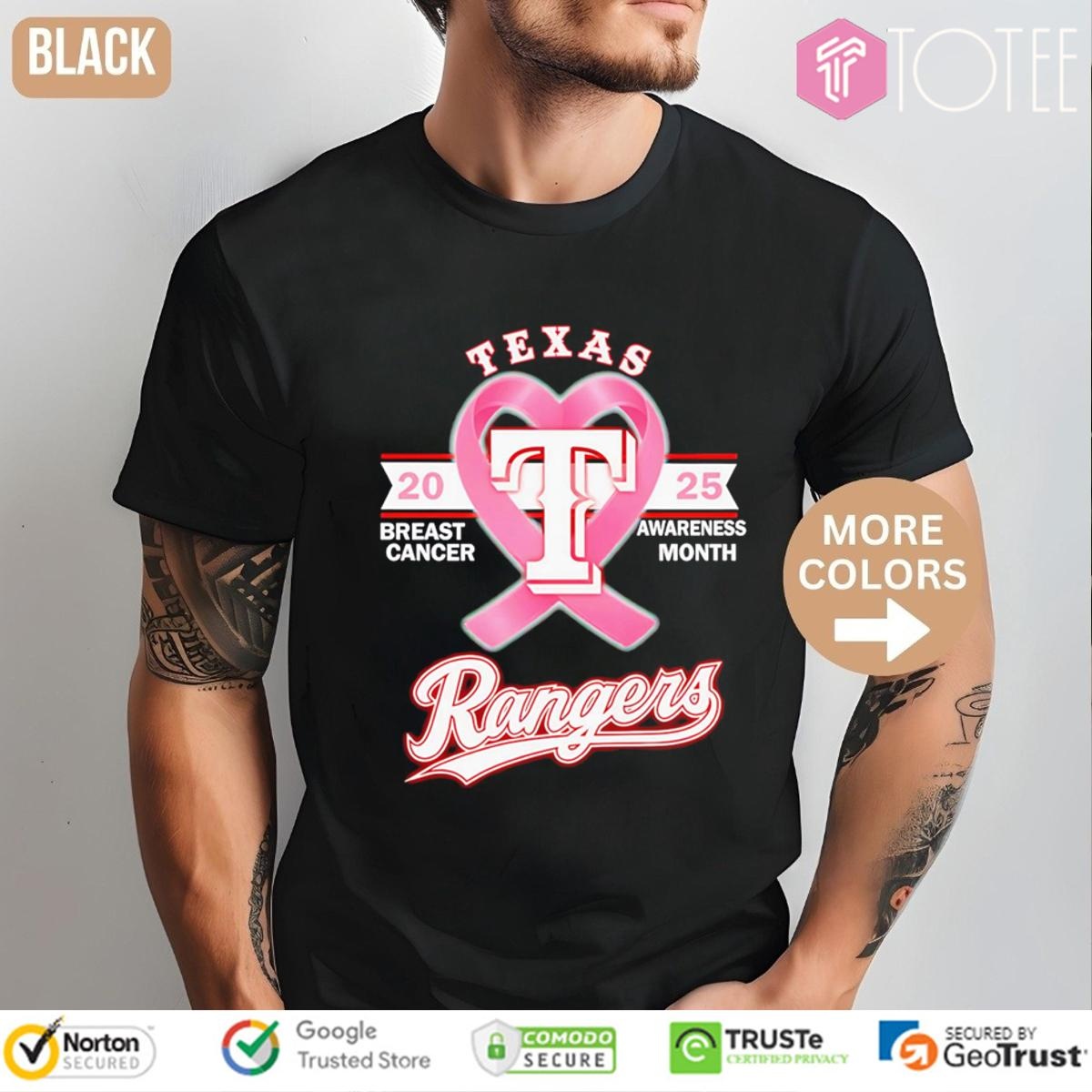 2025 Breast Cancer Awareness Month Texas Rangers Baseball T-shirt